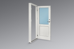 Entrance doors with aluminium threshold