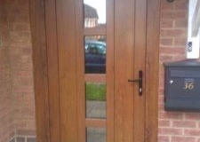 Entrance doors, golden oak color, opening outside